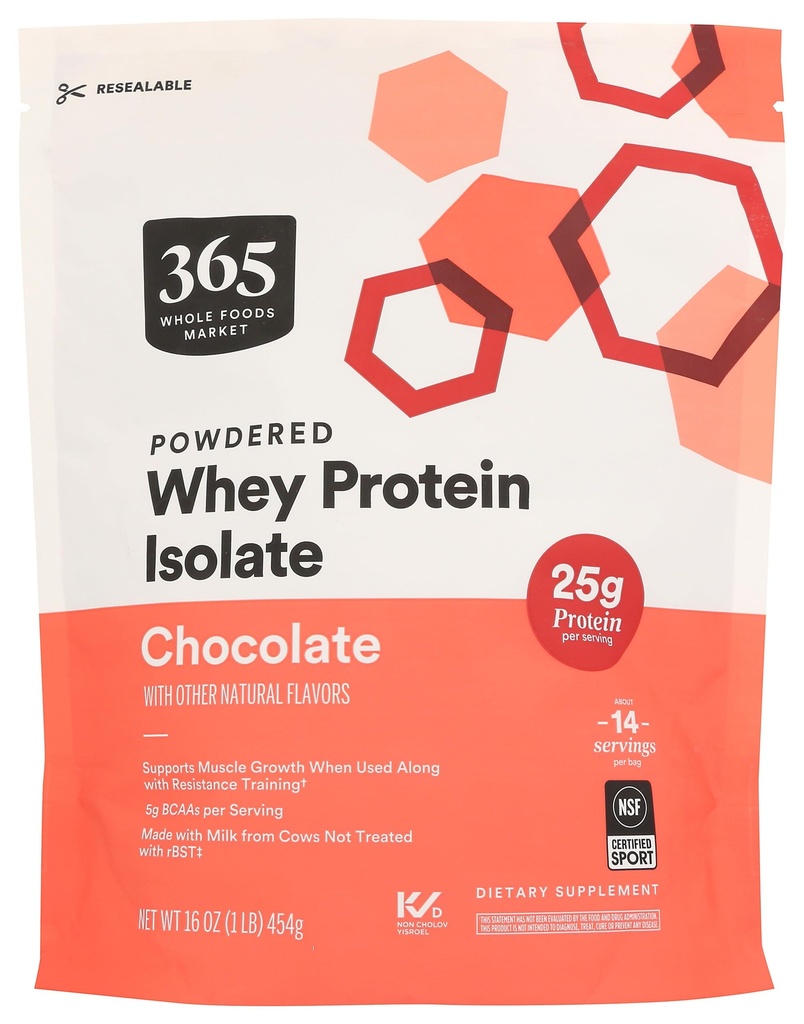 365 由全食品市场,Whey蛋白质隔离,巧克力,16 Ounce