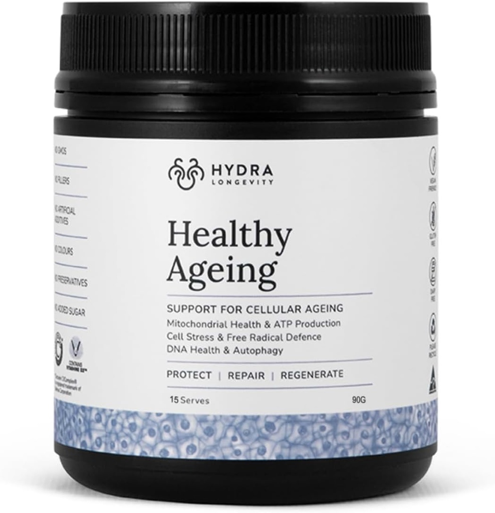 健康老龄补充剂粉剂、抗衰老效应、含有Quercetin、Resveratrol和Nrf2活性剂、抗氧化剂富营养剂-激素、非GMO、Vegan(90克(15个服务对象))