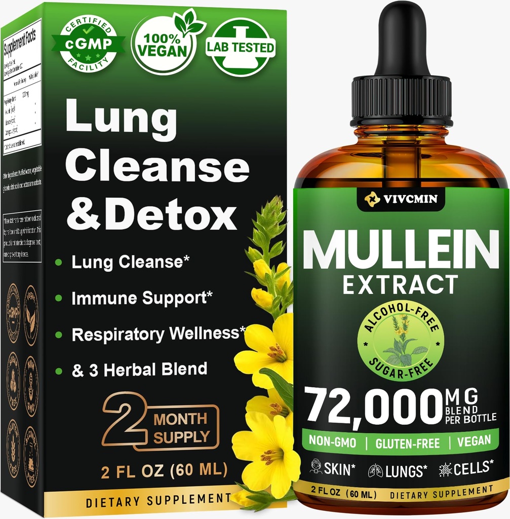 Mullein Dropps for Lungs, 3-in-1 Mullein Leaf提取sure for Lungs Health, 草药呼吸性肺健康支持补充, 支持Imune和消化性健康,糖和无酒精 - 2 FL OZ