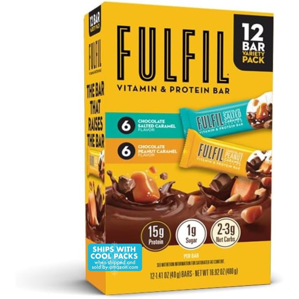FulfFIL 蛋白质碎纸条,6个巧克力花生和焦糖和6个巧克力盐焦糖,15g蛋白,Pantry Staples,12个伯爵