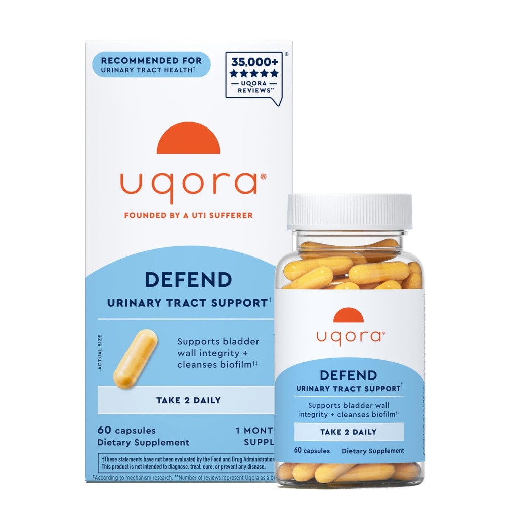 Uqora 防御 - Urinary Tract 健康补编 - 支持 Bladder 健康与清洁生物膜* 配有 D-Mannose, Green Tea Extraft, Turmeric Extraft & More - Gluten - Free - 60 Capsules (30日供应)