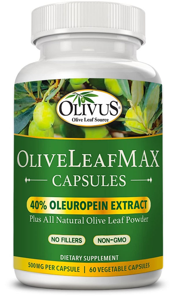 OliveLeafMAX 橄榄叶提取法(40% Oleuroepin) + 有机橄榄叶粉 + 无填料 + 60 蔬菜卡普尔 + 来源于西班牙,在GMP设施在美国制造