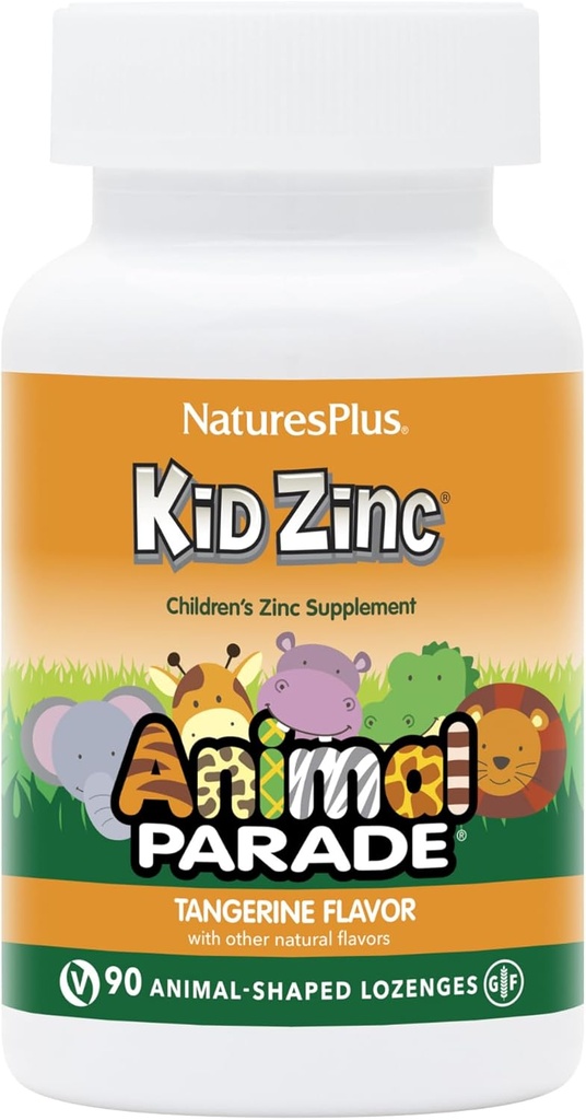Natures Plus 动物游行 KidZinc, Tangerine Flavor - 90 动物形状 Lozenges, pack of 2 - 有机切合锌 - Vegan, Gluten Free - 180 总服务