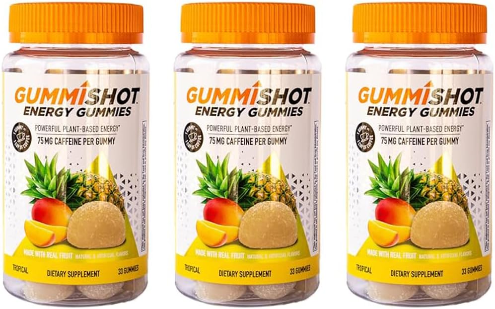 GummiShot Energy Gummys,每瓶2475毫克的植物制咖啡因,耐久能源促进剂,第33号热带计数(第3包)