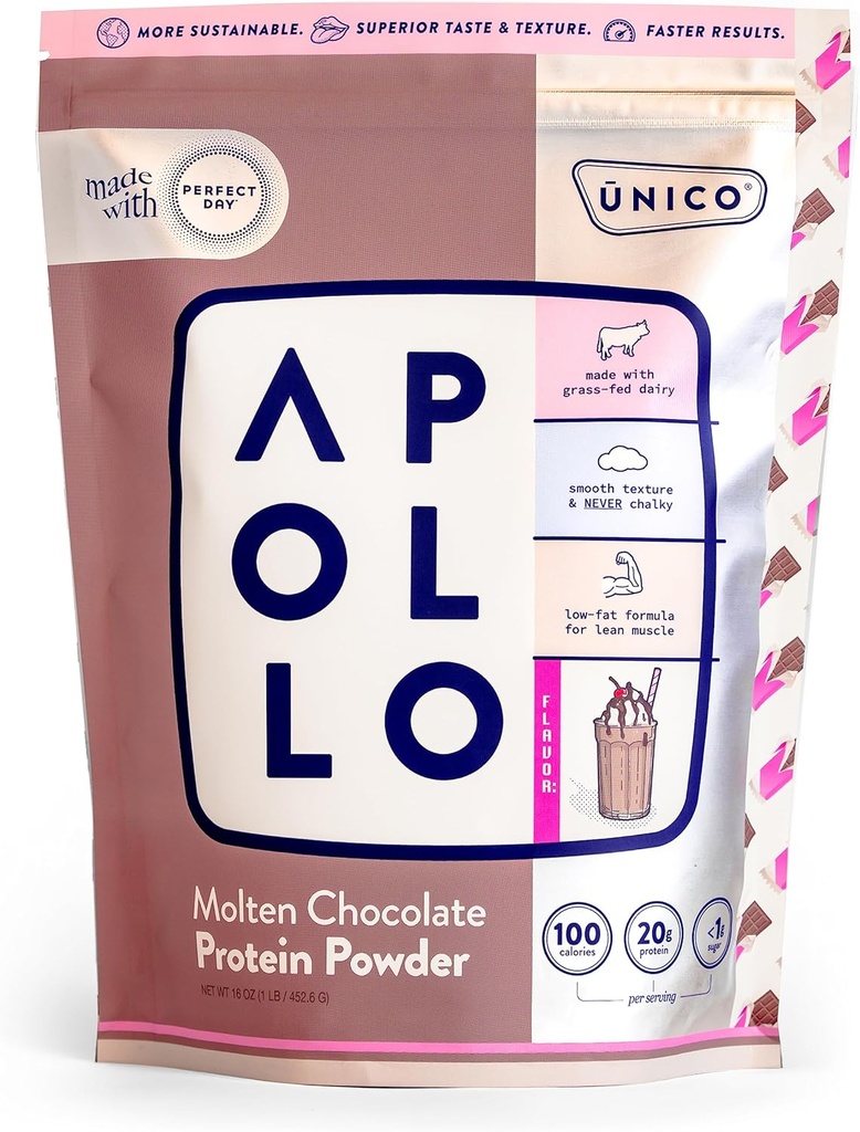 Unico Apollo Molten 巧克力蛋白粉 - 20g 100% 草鳍蛋白,蛋蛋蛋白和Casein QQ 不酿 低碳和低脂 16 服务 QQ 非查尔基纹理 QQ 最佳口味