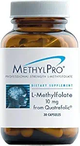 MethylPro L Methylfolate 10mg(来自Quatrefolic) - 大脑和Mood支持专业强力L-Methylfolate补充剂 - MTHFR补充剂(30 Capsules)