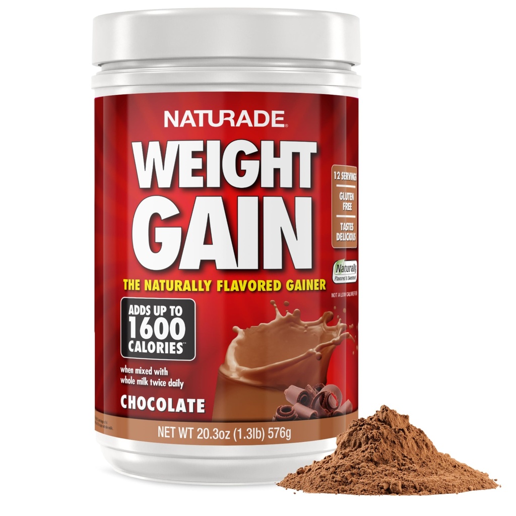 Naturade - All Natural Weight Gain Drink Mix - Gluten Free, 美味味,每服1600卡路里 - Mass Gainer w/Carbohydrates & Protein - 巧克力,20.3 Ounce (12服).