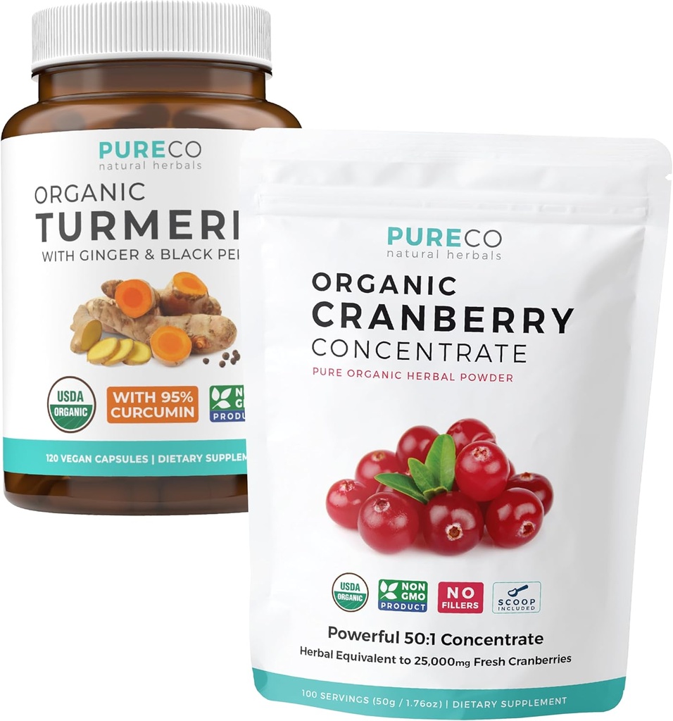 Turmeric & Cranberry 粉末( 3- Month 供应) 有机Turmeric Curcumin的Berry Turmeric Blend Bundle 和 Black Pepper & Ginger (120 Caps) & Organic Cranberry 集中粉末提取(100 Scoop)
