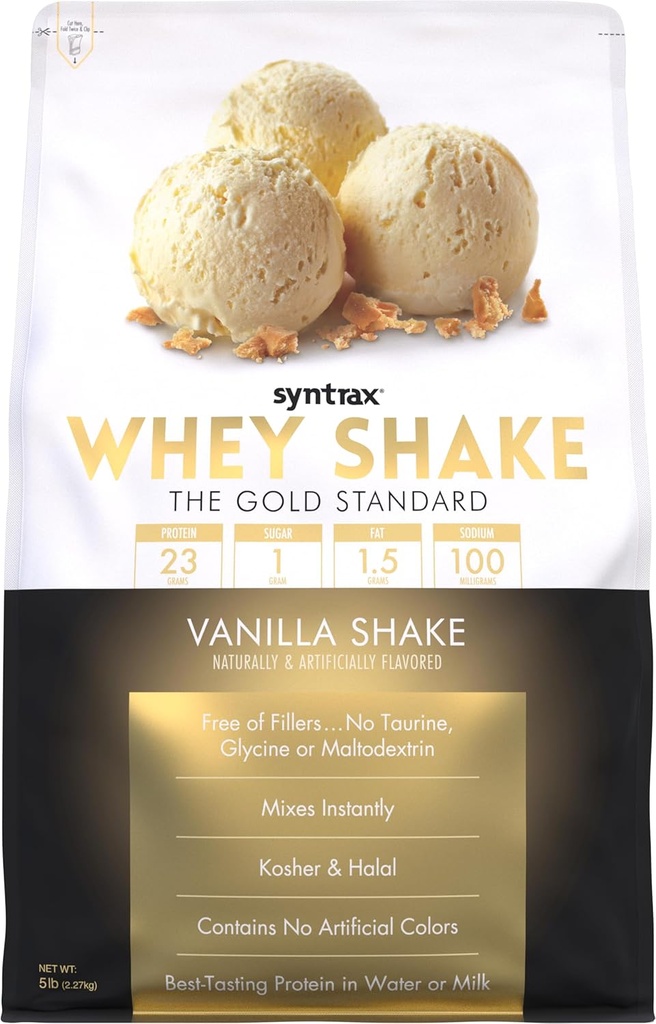 Syntrax 营养 Whey Shake,冷过滤 & Undenatured Whey 蛋白质粉混合剂 香草 Shake, 5 lbs - 与真正的香草豆斑
