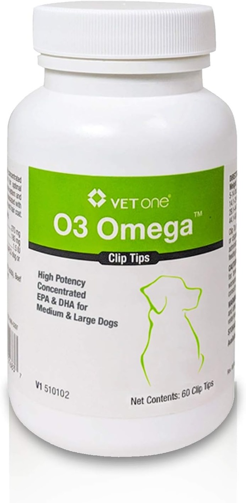 VetOne: O3 OmegaTM Clip Tips 营养补充 Omega 3 Fatty Acids - 中和大狗(60 Counter Bottle)