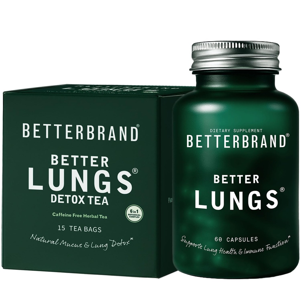 Betterbrand Better Lungs Health Pack - BetterLungs & BetterLungs Detox 茶盒 - 每日复苏卫生补编 - 15X 草药茶袋+60卡普尔
