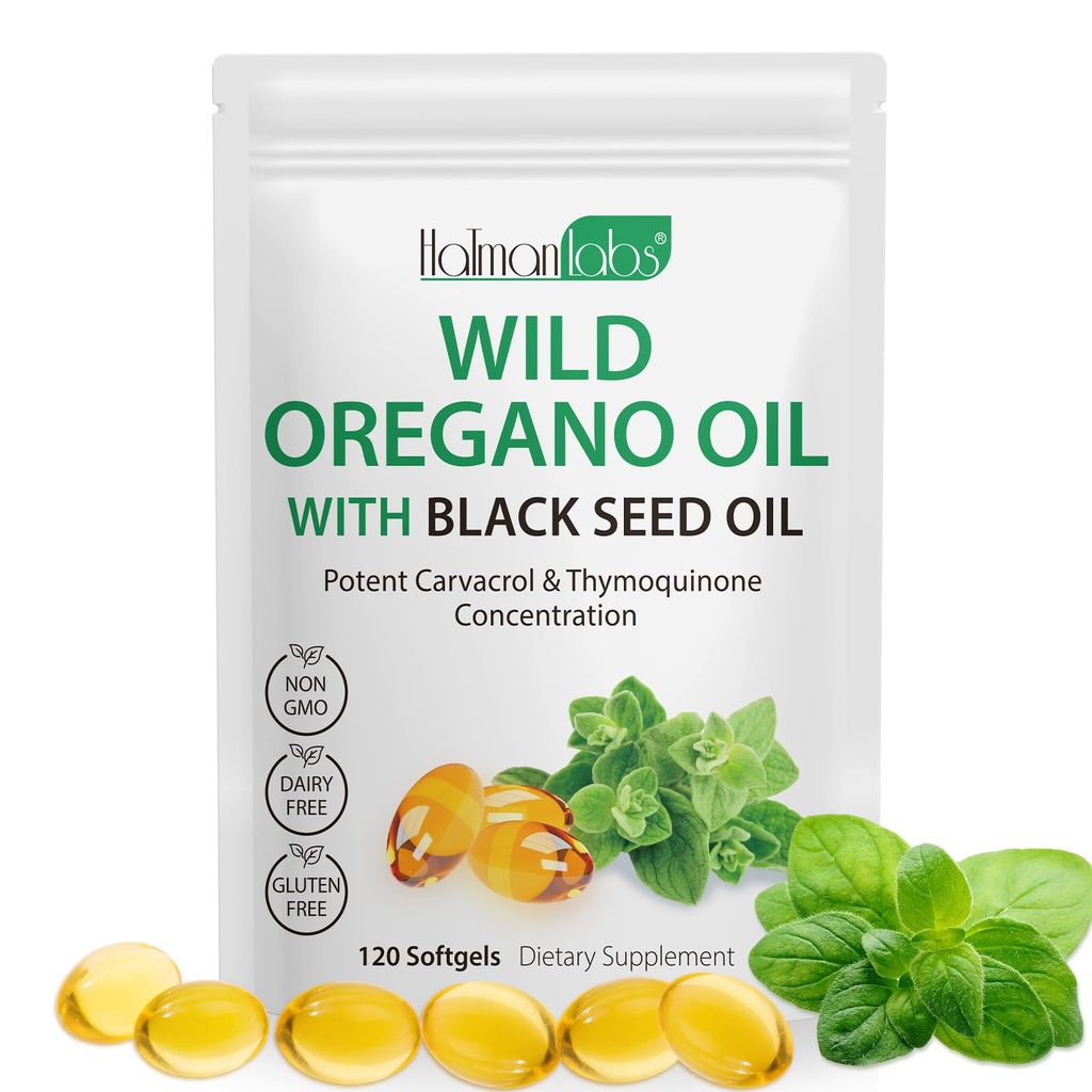 Oregano油与黑种子油,有机Oregano油软胶,Oregano油胶有机,非GMO,Gluten Free,120
