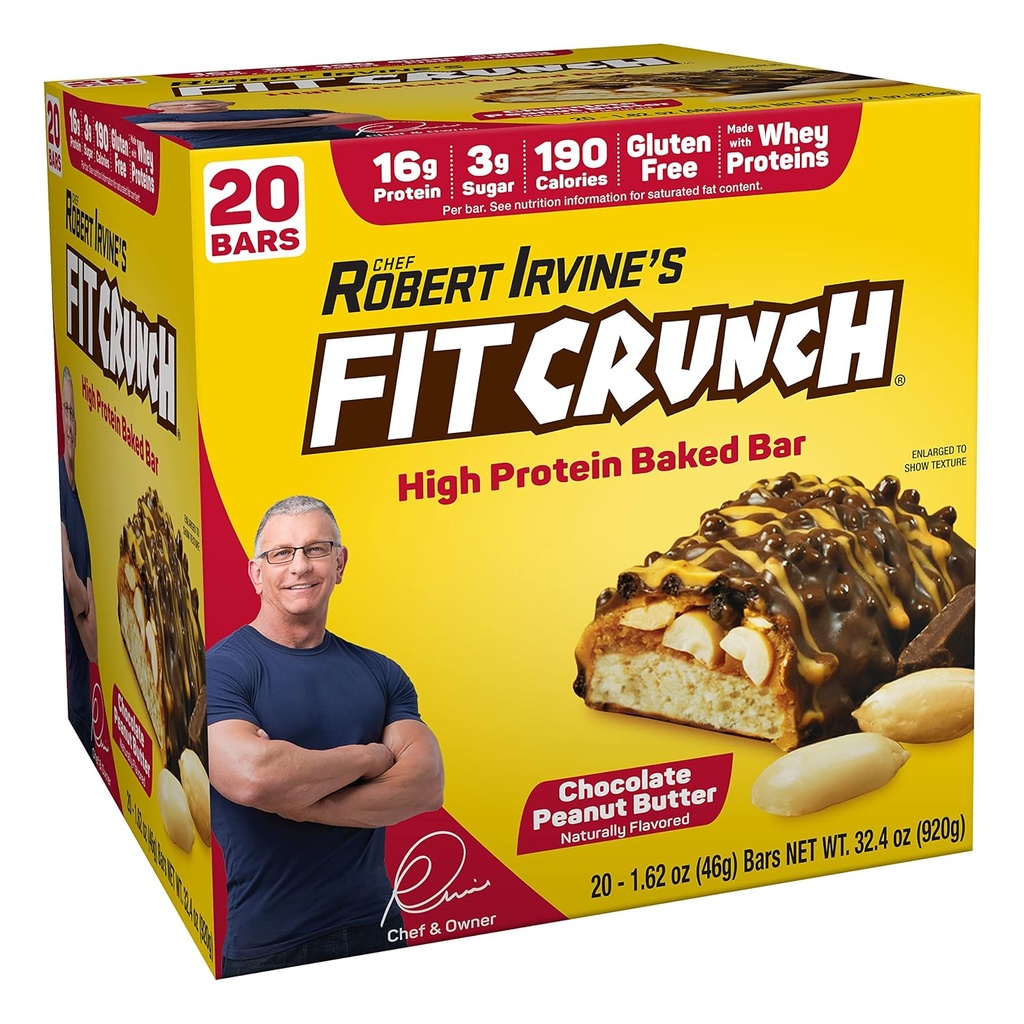 FITCRUNCH 蛋白棒,小吃大小值包,Gluten Free,用Whei蛋白制成(20个小吃大小棒,花生酱)