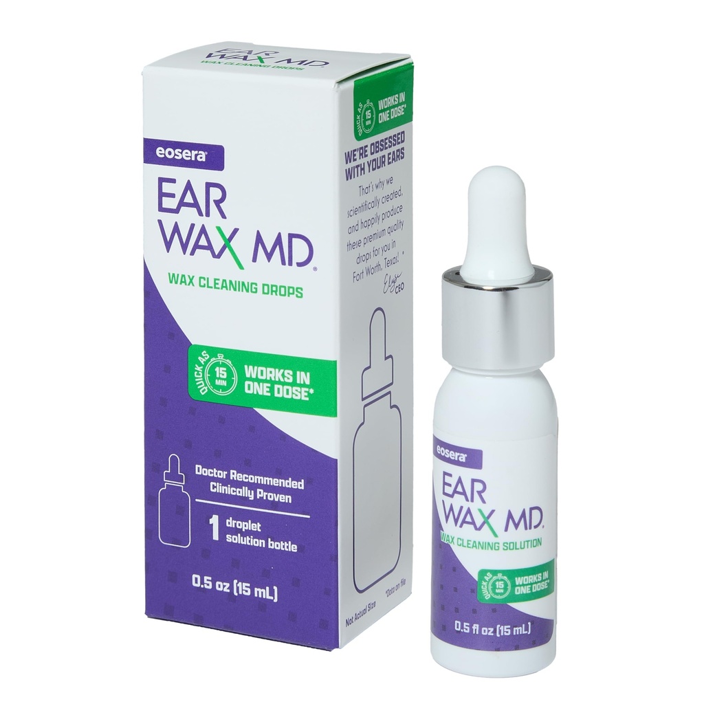 eosera® Ear Wax MD® - Ear Wax 清除液滴 - 仅在1治疗中破解和溶解 Earwax - 医生推荐和临床证明 - Gentle & Safe - 15毫升