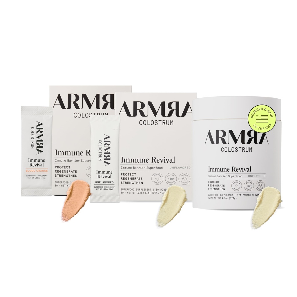 ARMRA ColostrumTM Premium Powder,草药,Gut Health Bloating 豁免皮毛和毛发,包含400+生物活性营养素,Keto,Gluten & Fat Free(肉橙,不美味的包子) 180 services.
