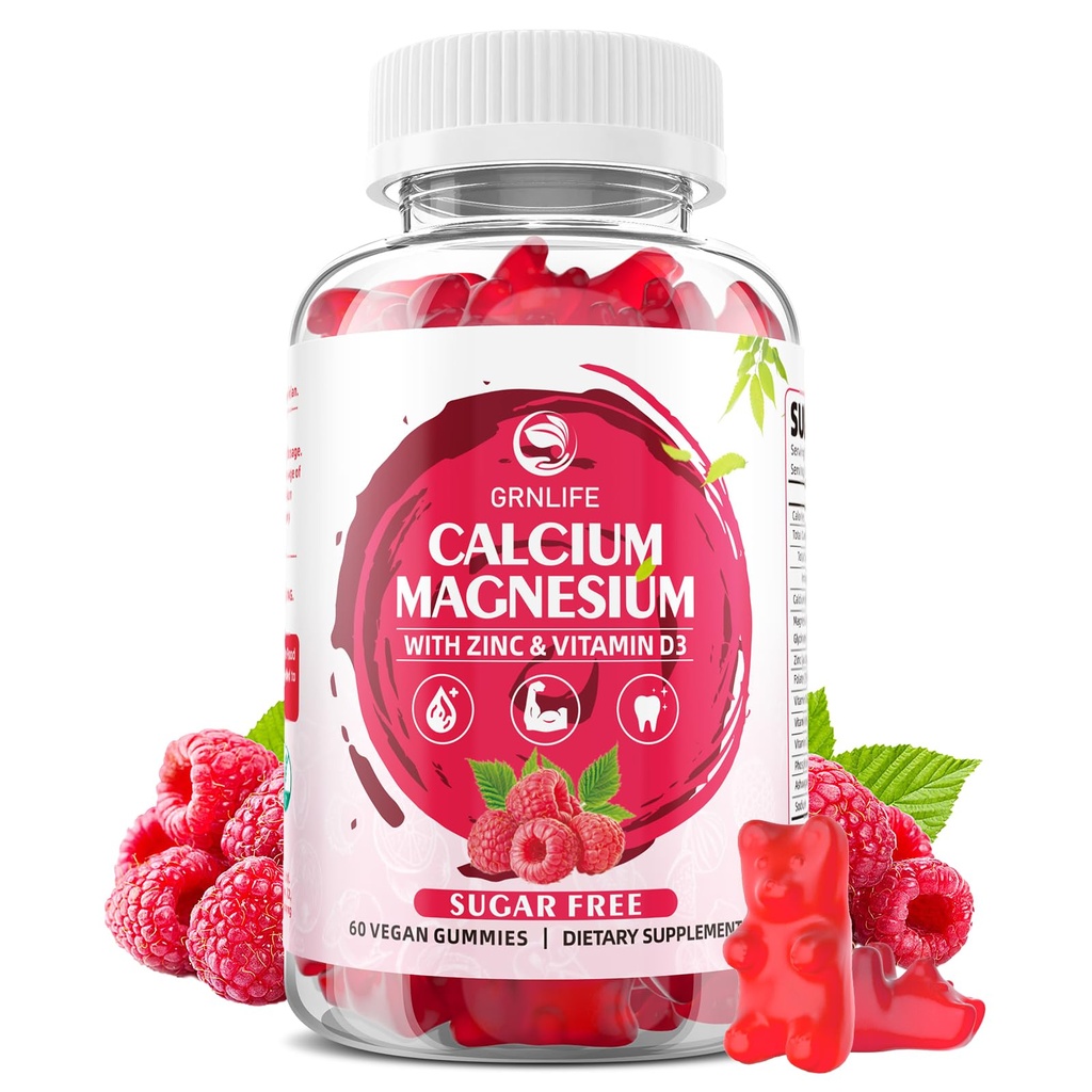 含维生素D3的镁锌酸钙,无糖酸钙用于男性,Raspberry Flavor - 60 Counter