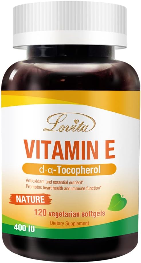 Lovita 维生素E 400 IU 软胶,天然维生素E 268 mg(如D Alpha Tocopherol), Vegan 维生素E 用于健康皮肤,毛发,钉子和免疫系统支持,120 蔬菜软胶