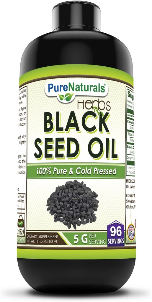 纯天然黑种子石油补充品 16 Oz 5 G Per service 96 Per Bottle 非GMO 美国制造
