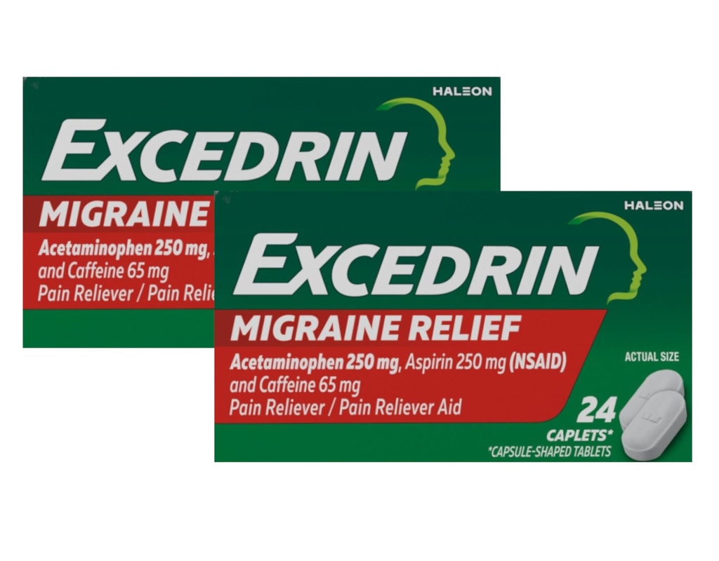 Excedrin Migraine Pain Reliver Caplets, 24 Counters (Pack of 2) (英语).