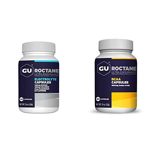 GU 能量Roctane 超耐力包;电解胶囊和BCAA分支链氨酸,含有维生素B Capsules,2瓶(共计110个)