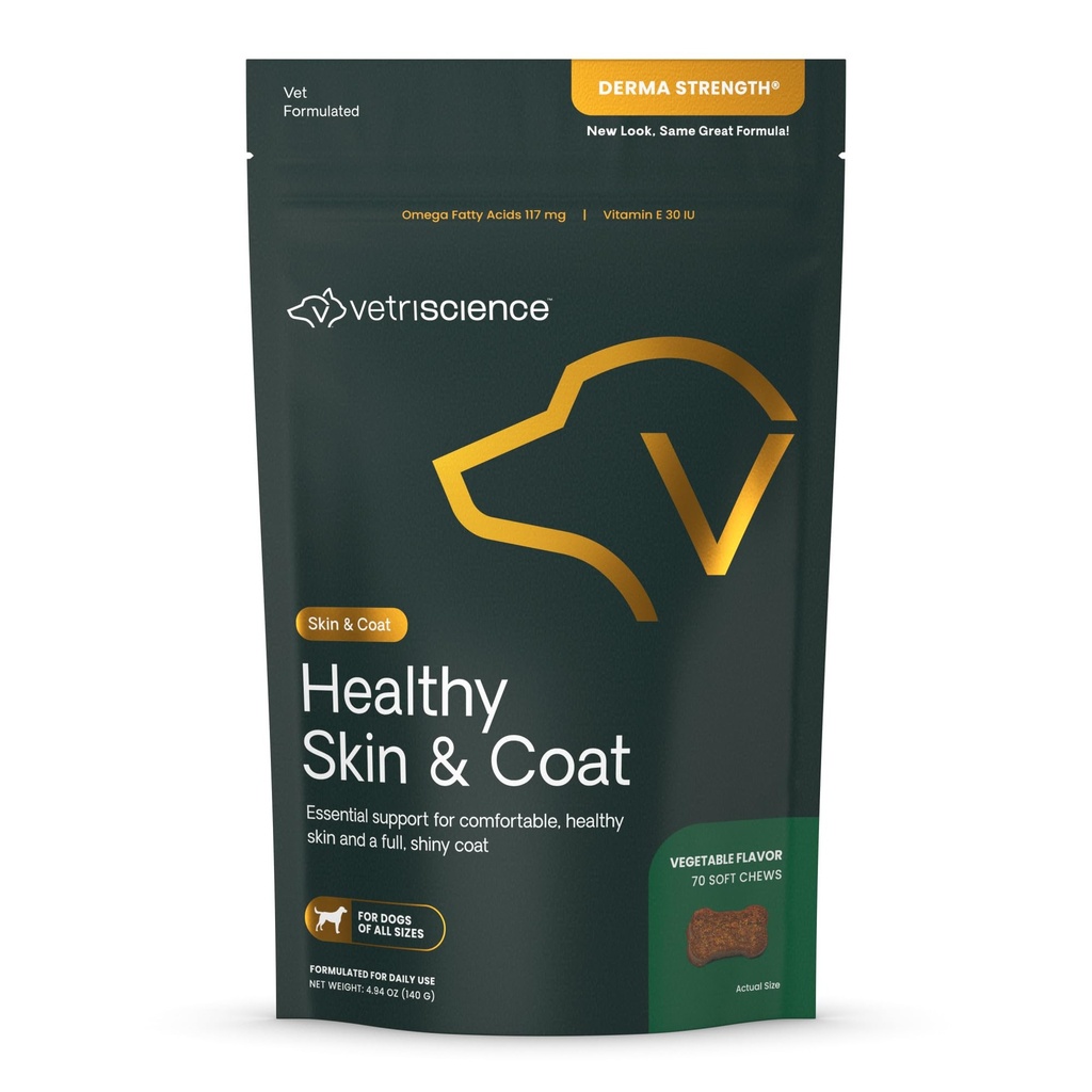 维特里科学 健康皮肤和煤炭 Chews,Derma strong Omega-3 沙门石油 狗,Omega 皮肤和煤炭 Chews,皮肤健康,煤炭生长,鱼油和维生素E,Veggie,70 Counter