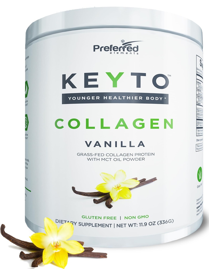 Keto Collagen蛋白粉与MCT Oil – Keto 和 Paleo 友好型草药 和 Pasure 提升水解 Collagen Peptides – 适合低碳饮食和 Keto Snacks – 关键TO Vanilla Flavor