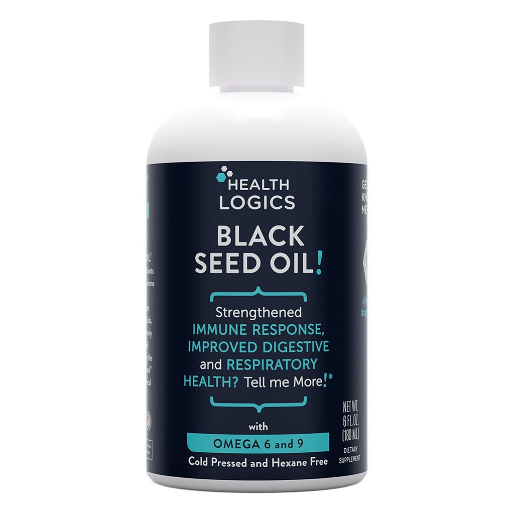 健康逻辑 黑种子油 → Omega 6 & Omega 9 的丰富来源 纯冷 压黑 Cumin 种子油 用于呼吸,消化,以及 Immune 健康 → 6 fl oz
