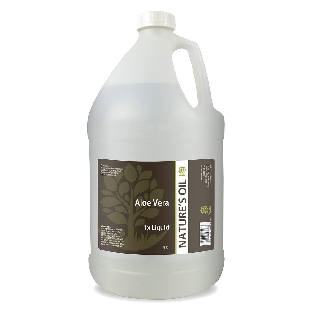 自然油Aloe Vera液 1x, 8lbs(1 Gallon) 纯Aloe提取用于皮肤护理、发型护理和DIY个人护理