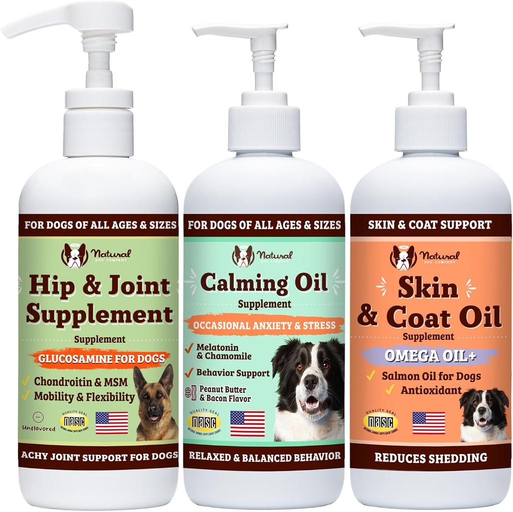 天然犬类公司井水(Wellness Bund$le for Dogs),食品顶部,液体补充品,配有(1)皮和煤油,(1)液体胶胺,(1)冷却油