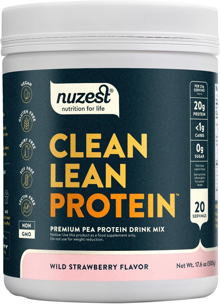 Nuzest - Pea蛋白粉 - Clean Lean protein, Premium Vegan 植物基蛋白粉,乳品自由,Gluten Free, GMO Free, 蛋白质摇摆(1.1磅(一包),野草莓)