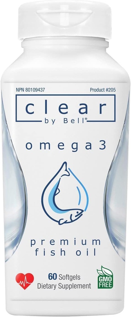 Bell Clear Prure Omega 3 Fish Oil Supplies, 2000 mg each service - Burp Free Premium, clean and clear, 无鱼味和无重复(burps),胆固醇 Free, GMO 和 Allergen Free, 60 Softgels