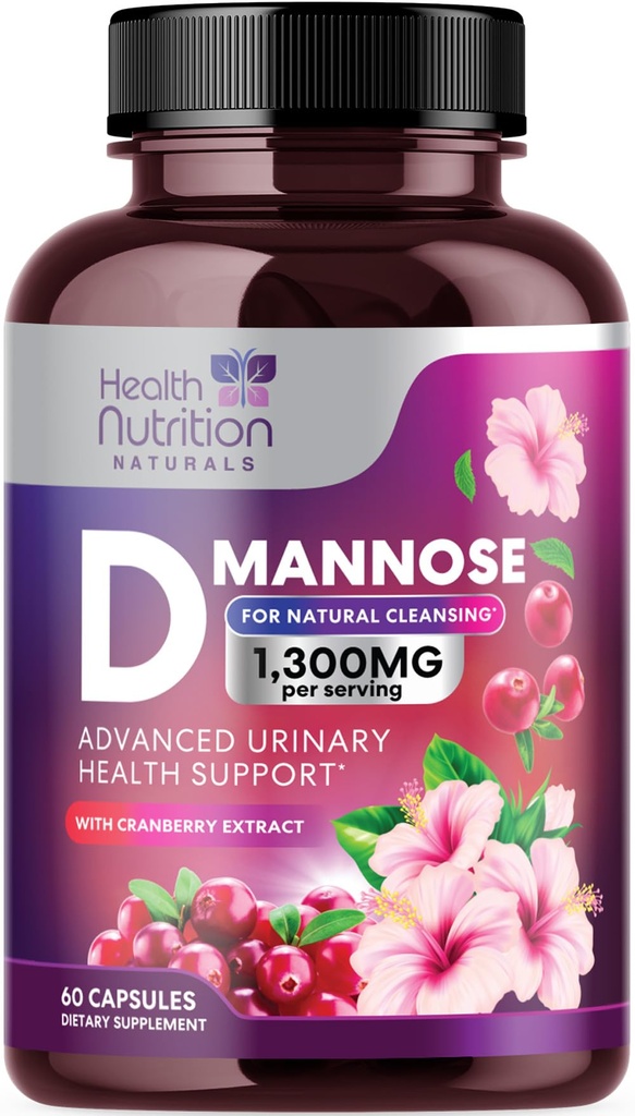 D-Mannose Supplement 1,350 mg - 配有 Cranberry, Hibiscus & Dandelion - 快速动作,天然尿液Tract & Bladder 支持女性和男性 – Flush & Cleanse impurities - 非 GMO, Vegan – 60 Capsules