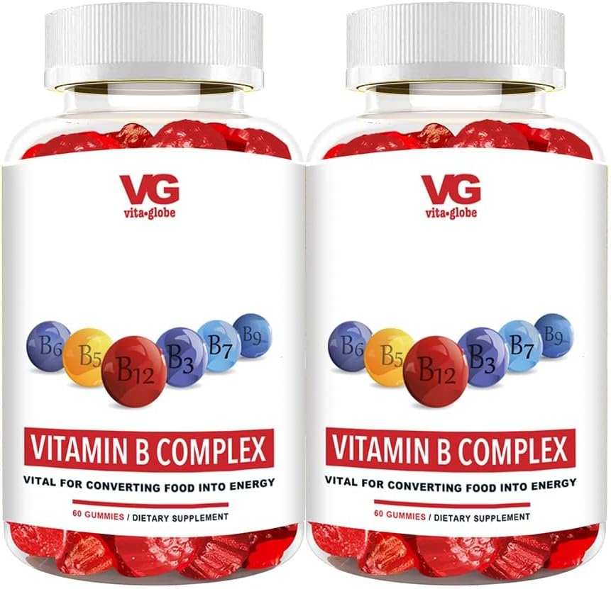 VITA GLOBE B 复合Gummy 维生素 - 草莓火焰与维生素C, Niacin, B6, B12 & Biotin 用于能源,心脏健康和大脑支持,120 Counter (Pack of 2).