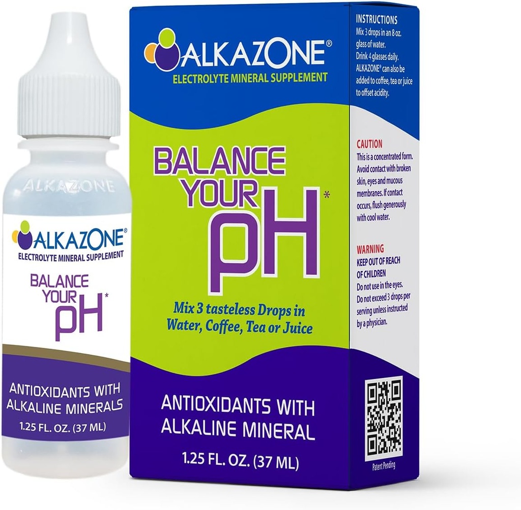 Alkazone 平衡你的pH,抗氧化剂 Alkaline 矿物质滴,单 1.25 Oz Pack, 便携式, Yields 10 Gallon 碱,抗氧化剂水,无味,pH平衡,水分