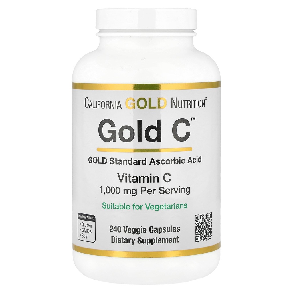 加州金营养金 C USP 维生素C级补充剂 - 免疫支持和季节性健康 - 蔬菜友好 - 不含Gluten,非GMO - 1000 mg - 240 Veggie Capsules