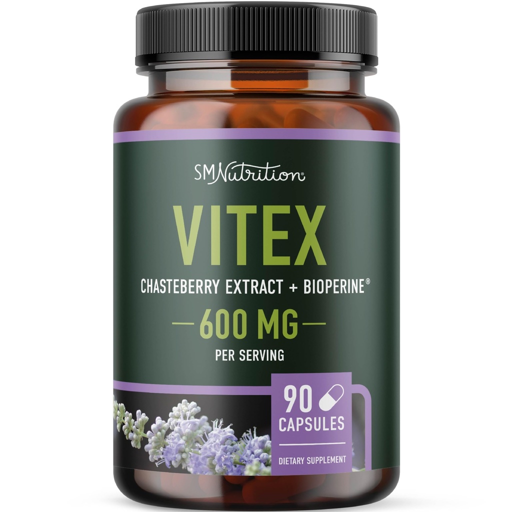 Vitex Chasteberry 补充600mg | Agnus Castus 女性荷尔蒙平衡,更年期,月经常态和荷尔蒙 Acne* | 认证无格鲁滕,蔬菜 | 90 Capsules, 3-Month 供应