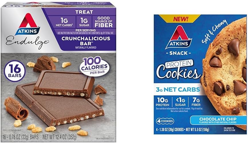 Atkins Endulge Crunchalicious 巧克力酒吧,16 Counter & Collo Chip 蛋白蛋白 Cookie, 4 Counter