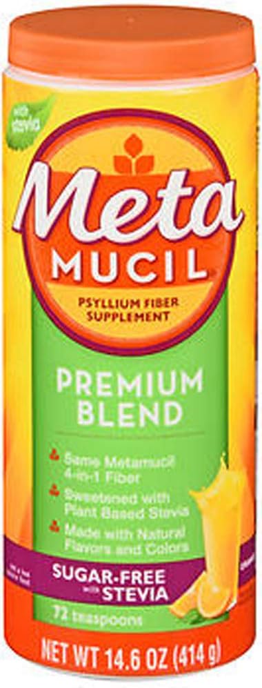Metamucil Premium Blend Psyllium Fiber 无糖加施特维亚橙 - 14.6 oz