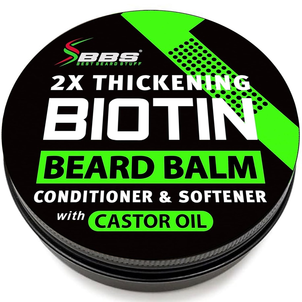 Biotin Beard Balm for Men - 2X Thickening for Beard and Mustache - 有机芥末蜡与Castor Oil & Meadowfoam – 水分纤维发型生长 Balm & Leave-In Contitioner