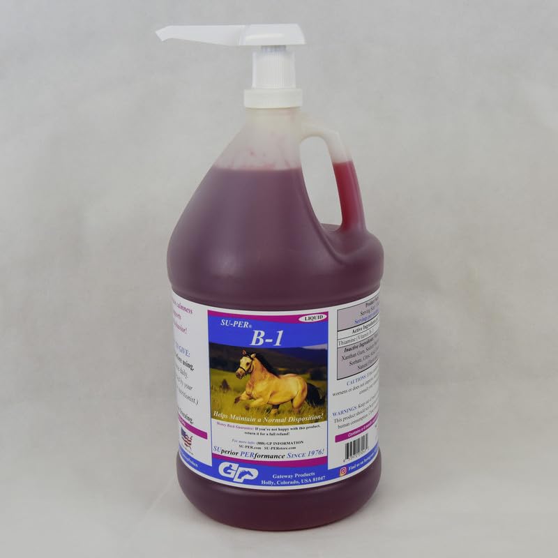 SU-PER B-1 马的镇静补充剂 - Equine Vitamin B-1 支持马的镇静剂液体 - Appetite Booster Supplement for Horse - 1 Gallon + Pump, 4个月供应