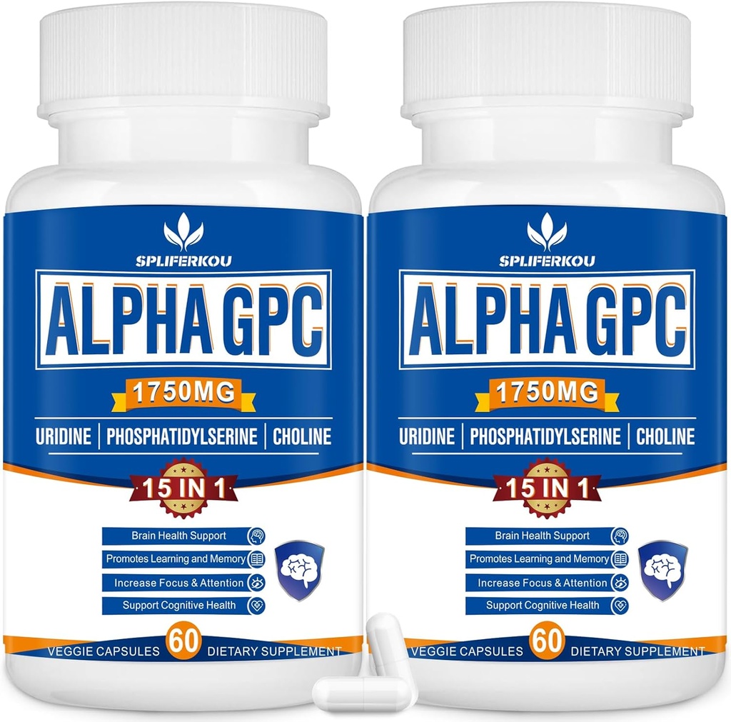15-in-1 Alpha GPC 配有 Phosphatidylserine, Uridine, L-Theanine, 狮子马内蘑菇, 120 卡普尔