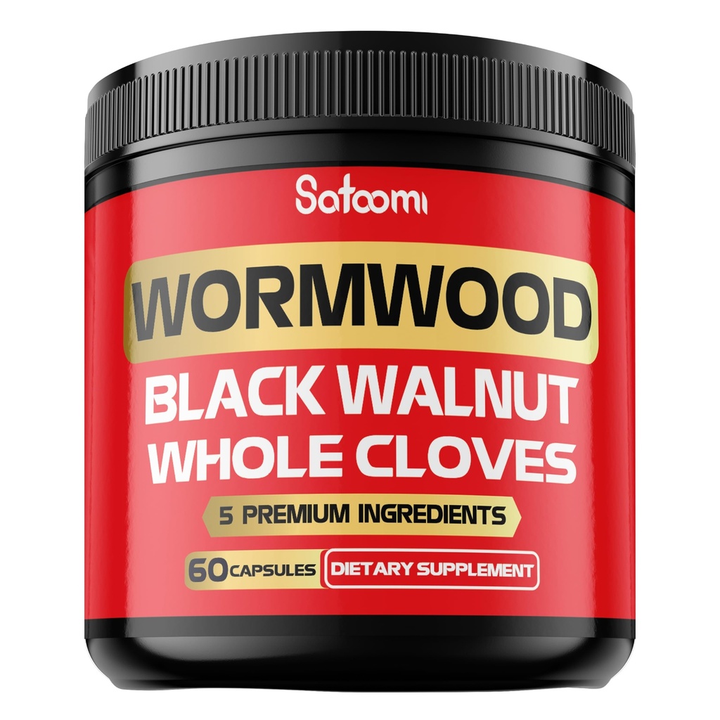 Satoomi 5 in 1 Wormwood Capsules Supplement - 摘自黑胡桃,全壳,Turmeric and Berberine HCl - Immune System and Digestion Health - 60 Capsules (英语).