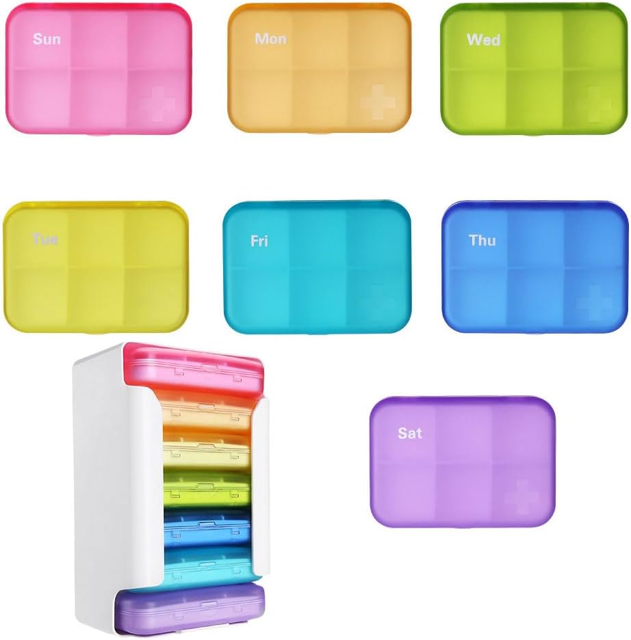 7 Piect Set Pill 组织者 6 Times a Day, Weekly Pill case, Pill 组织者 带标签的 Pine 组织者 旅行 Pill dispenser 7 Day with 42 Copartments for Medication/Vitamin/Fish Oil/补充剂 - 彩虹彩色