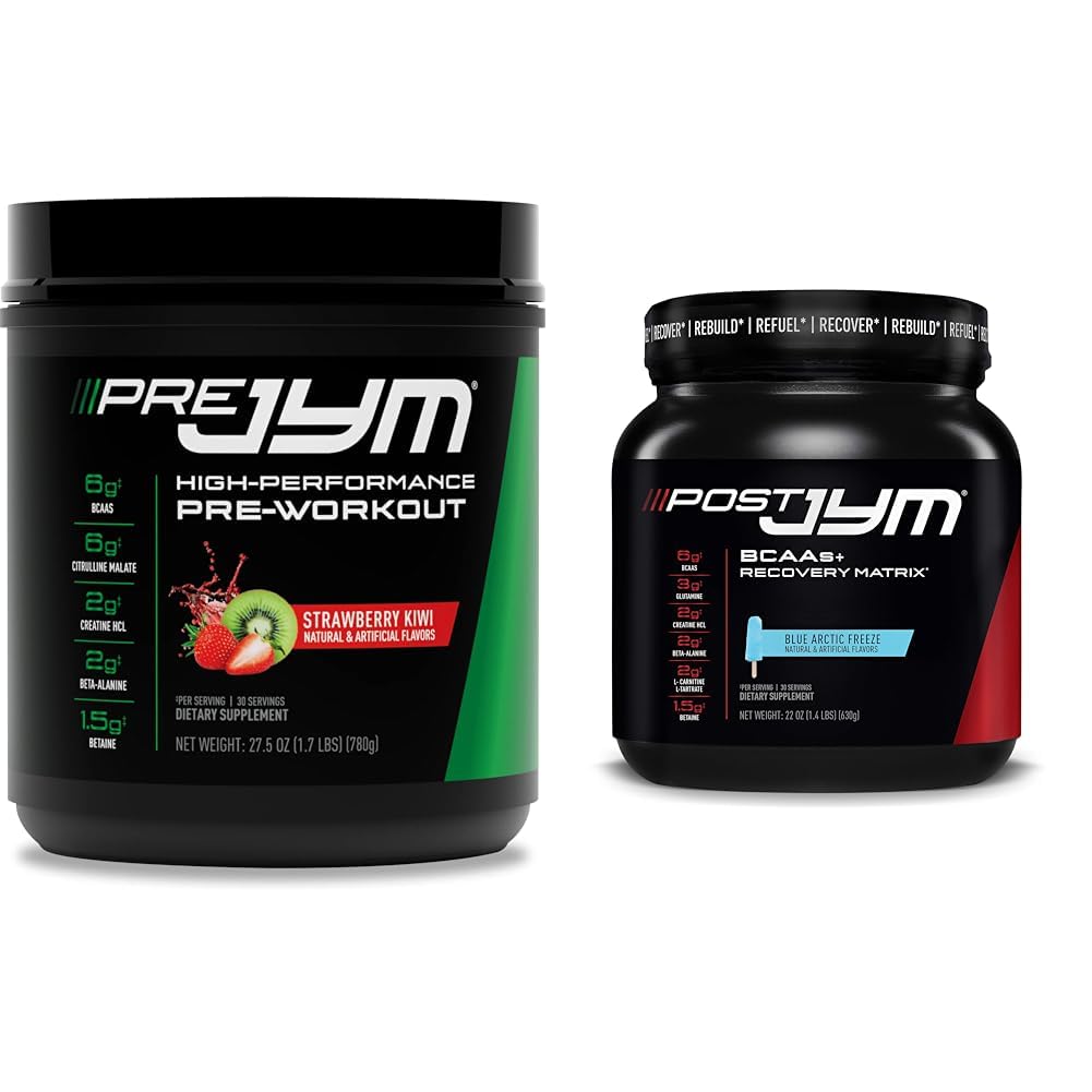 JYM 补充科学 PRE JYM 30 服务 - 草莓 Kiwi 和 后工作与BCAA , Glutamine, Creatine HCL, Beta-Alanine and More, 北极蓝冻, 30 服务, 22 Oz