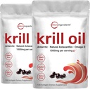 2 Pack Antario Krill Oil Supplies, 1000mg per service, 120 Soft-Gels each, 富含Omega-3s, EPA, DHA & Astaxanthin, 支持脑健康, Premium Krill Oil Capsules 液态软胶