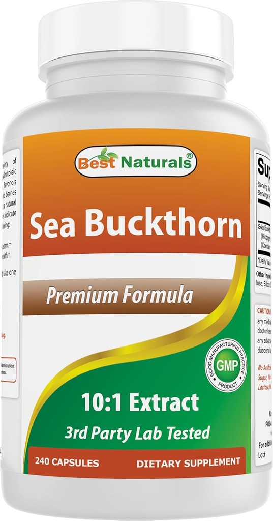 Best Naturals Sea Buckthorn Oil Power 提取 10:1 500 mg 240 capsules - 非GMO, Gluten Free - 含有天然Omega-7 Palmetoleic酸