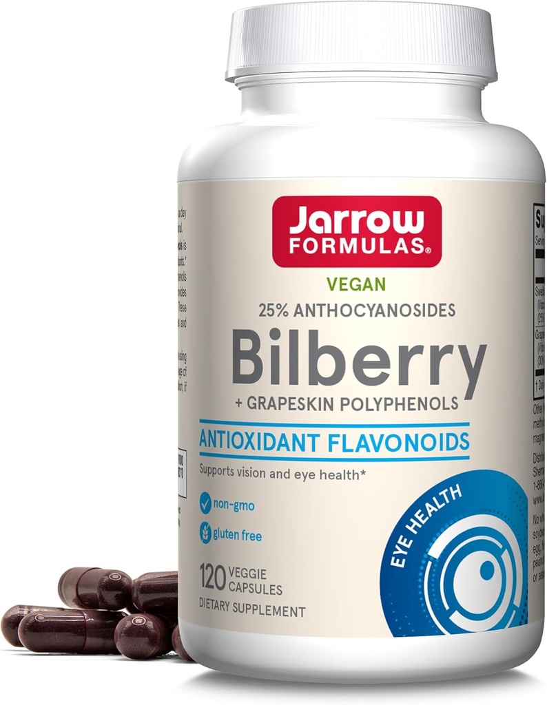 Jarrow Formules Bilberry & Grapeskin 多酚- Capsules - 120 Counter - Bilberry 眼睛补充剂 - 抗氧化剂补充剂 - 眼部健康 - Vegan - 非GMO