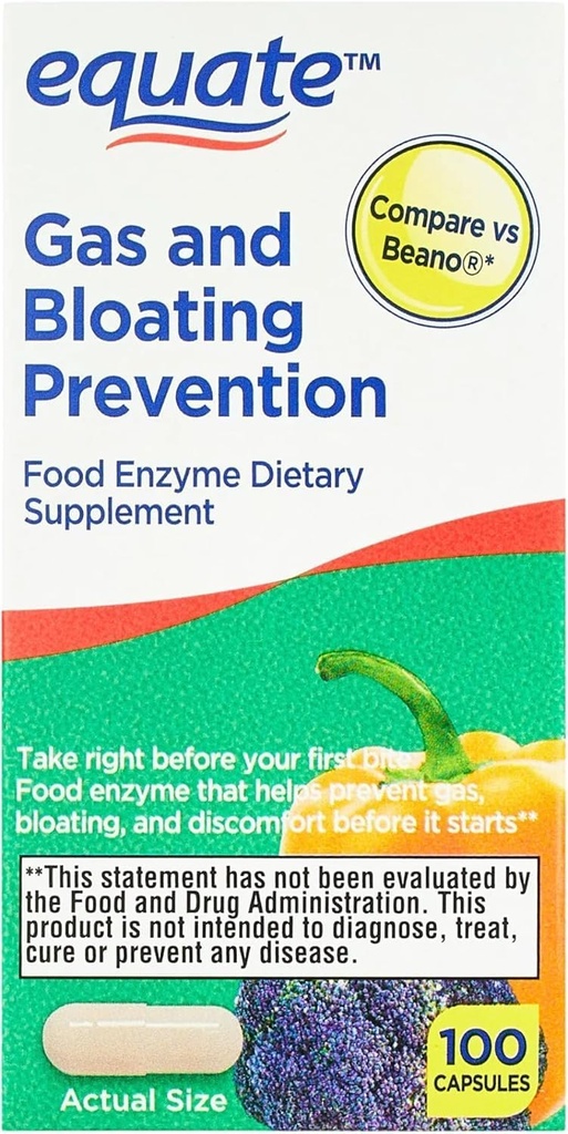 equate Gas and Bloating Relief, 食品酶 饮食补充 Capsules 100 Count (Pack of 1)