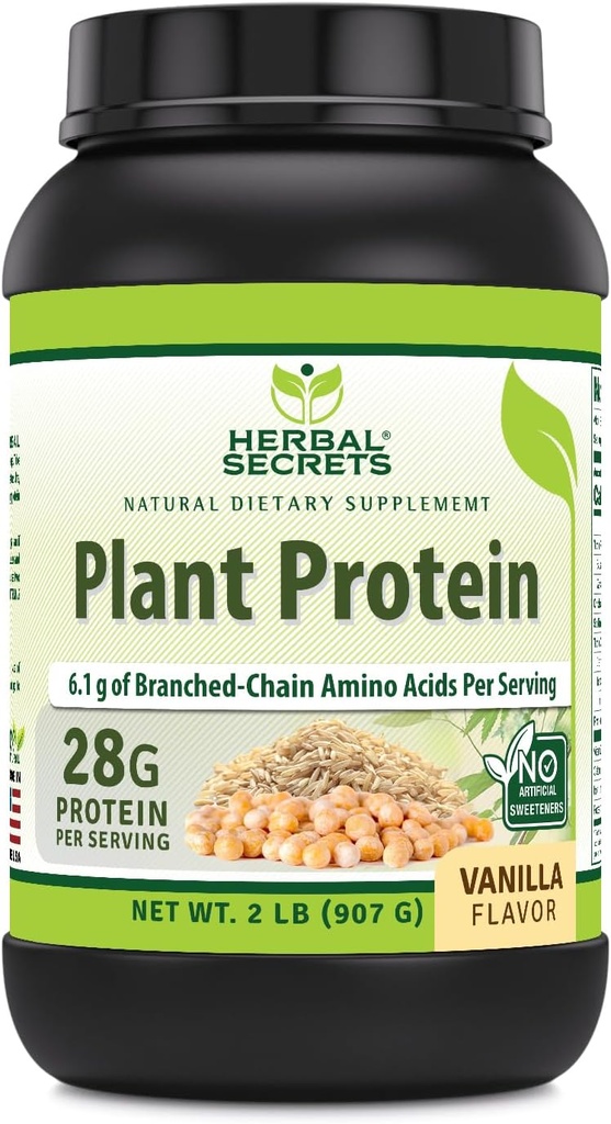 草药秘密植物蛋白 2 Lb Powder → 28 Grams Protein / service → 6.1 Grams BCAA → Vegan 补充 → 23 Services → services → 在美国(2 Lb, Vanilla)