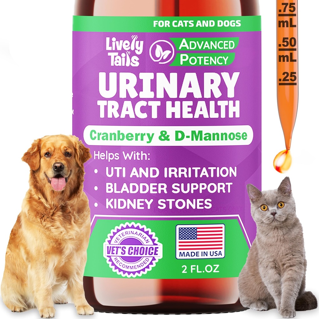 天然狗和猫 UTI 用Cranberry & D-Mannose、Bladder、Kidney、失禁支持、健康尿道切除术、最佳猫尿道切除术感染治疗法、易用滴药、2 oz